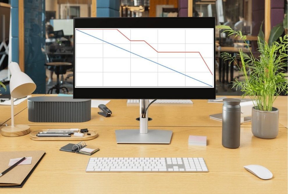 Ordinateur montrant un graphique de burndown chart montrant la progression d'un sprint.