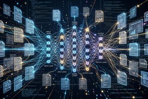 Représentation abstraite de documents reliés à un réseau de neurones.