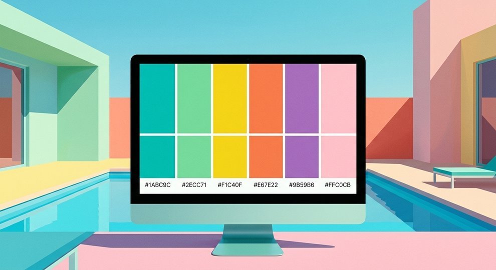 Palette de couleurs avec des codes hexadécimaux sur un écran.